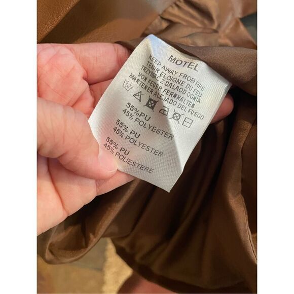 Motel Womens Brown Leather Two-Button Front Blazer Jacket Small - Picture 4 of 5